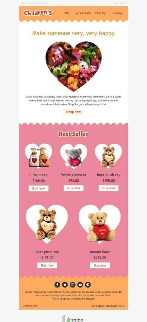 Modello Email San Valentino "Regalo soffice" per il settore industriale di Prodotti per bambini Visualizzazione mobile