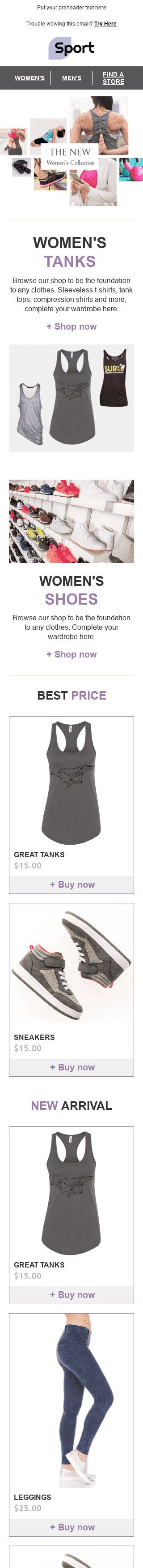 Werbung E-Mail-Vorlage "Leben in Bewegung" für Sport-Branche Ansicht auf Mobilgeräten