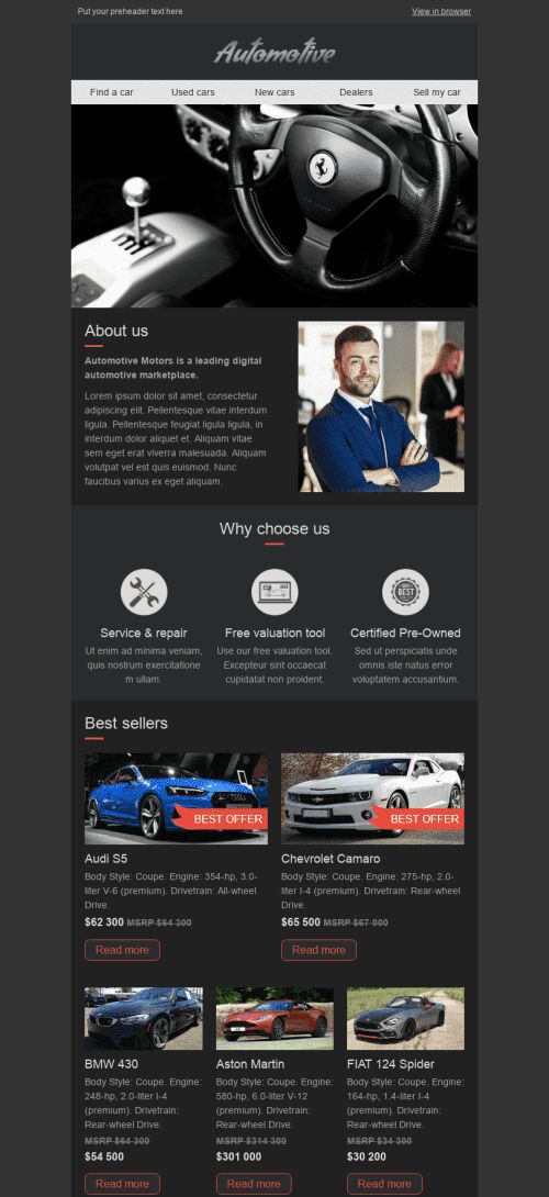 Promo Email Template "Online Shop" for Auto & Moto industry mobile view