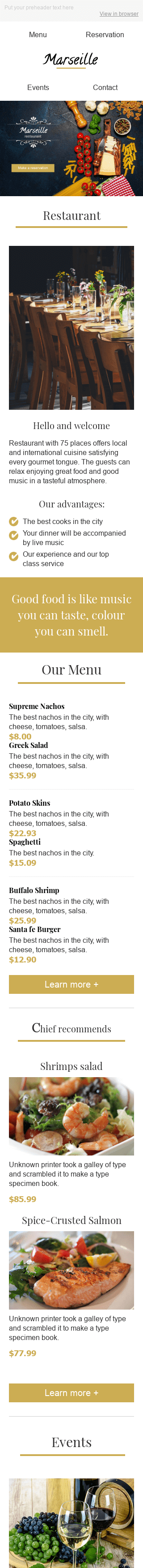 Modelo de E-mail de «Harmonia de Sabor» de Promoção para a indústria de Restaurantes Visualização de dispositivo móvel