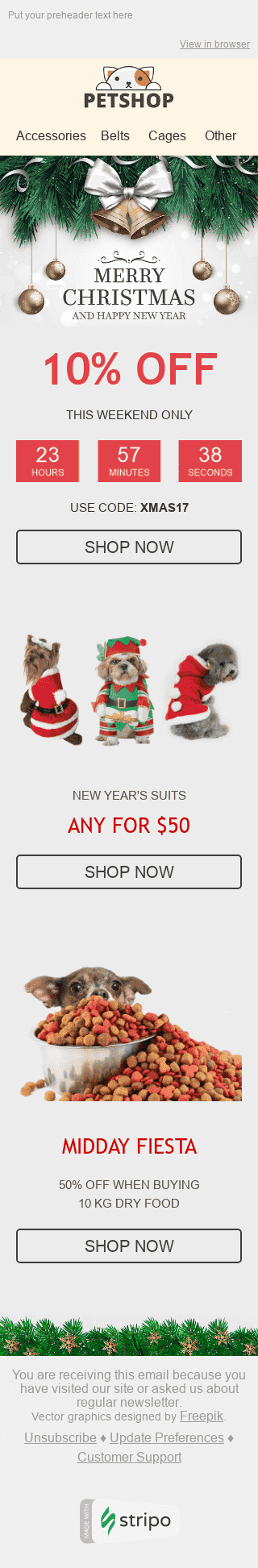 Christmas Email Template "Holiday Spirit" for Pets industry mobile view