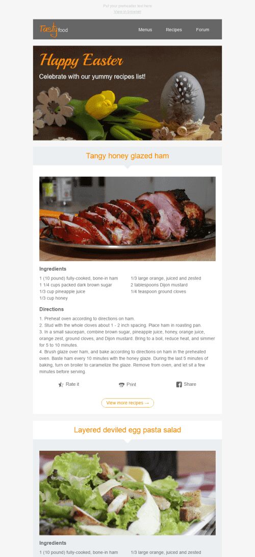 Easter Email Template "Best Recipes" for Food industry mobile view