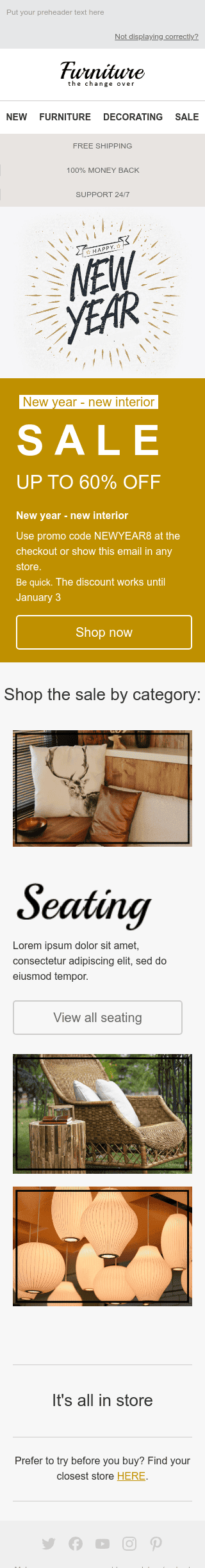 Modèle de courrier électronique Nouvel An "Intérieur élégant" pour le secteur Mobiliers, Intérieur & DIY Affichage mobile