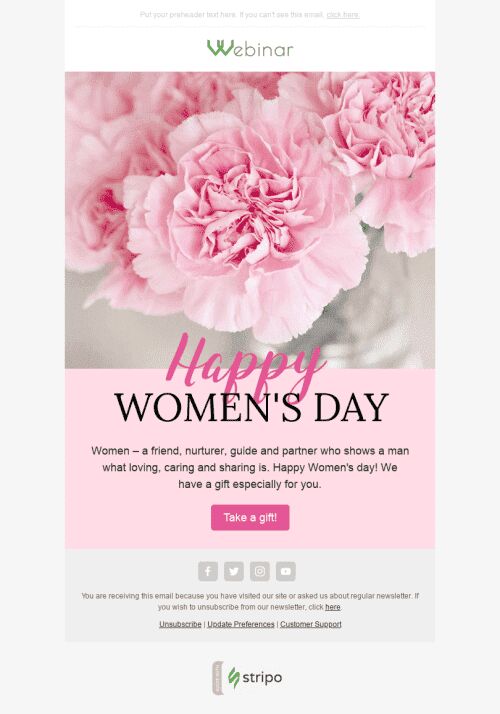 Plantilla de correo electrónico "Clavel rosa" de Día de la Mujer para la industria de Seminarios en línea Vista de móvil