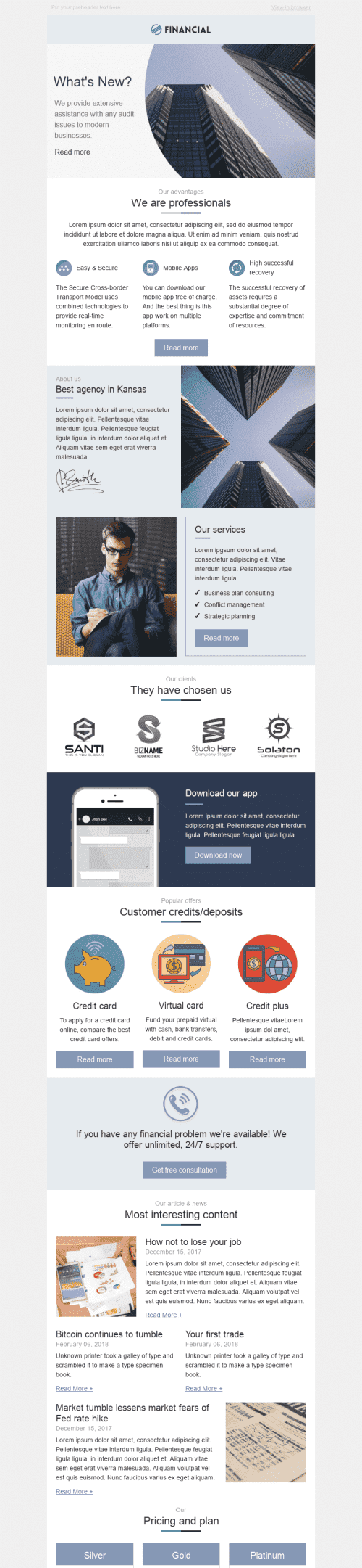 Промо шаблон листа "Ми — професіонали" для індустрії "Фінанси" мобільний вигляд