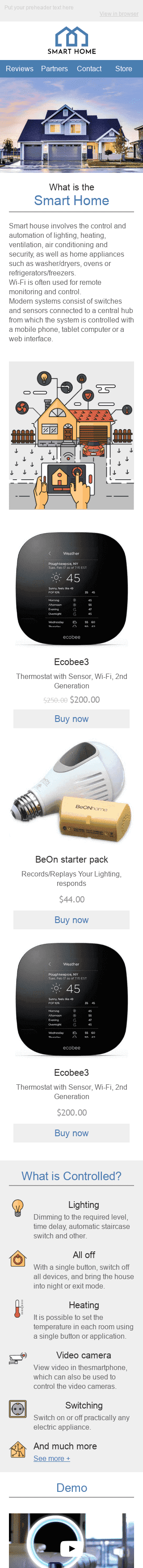 Промо шаблон письма "Умный дом" для индустрии "Мебель, Интерьер, Декор" мобильный вид