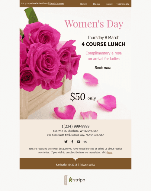 Plantilla de correo electrónico "Sorpréndela" de Día de la Mujer para la industria de Hoteles Vista de móvil