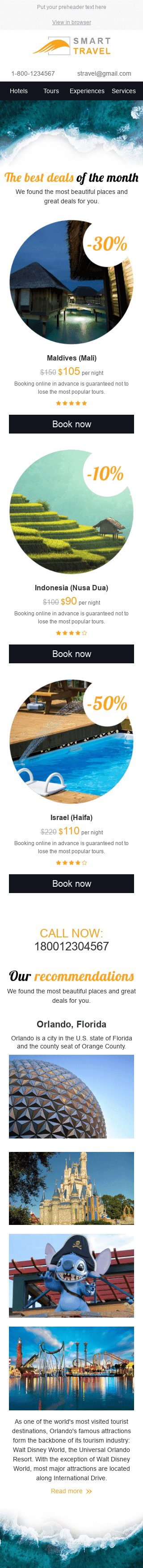 Plantilla de correo electrónico "Oferta del mes" de Descuento para la industria de Turismo Vista de móvil