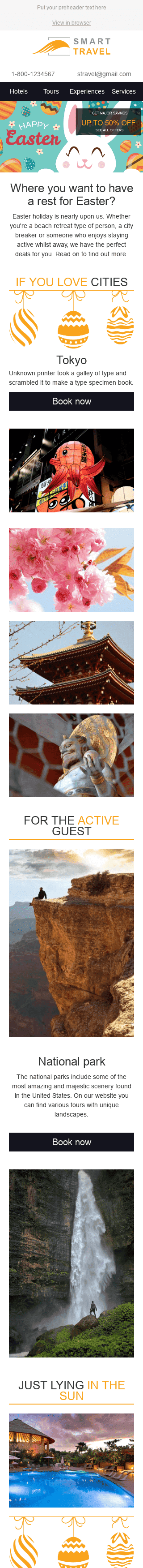 Modèle de courrier électronique Pâques "Nos recommandations" pour le secteur Tourisme Affichage mobile