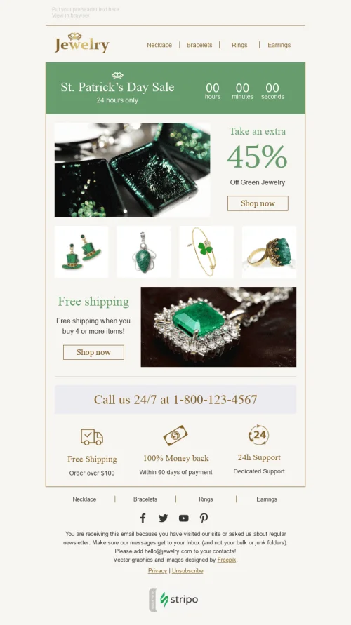 4280-Stripo-Jewelry-Holiday-newsletter-Happy-St-Patrick’s-Day-Lucky-Hours-email-web