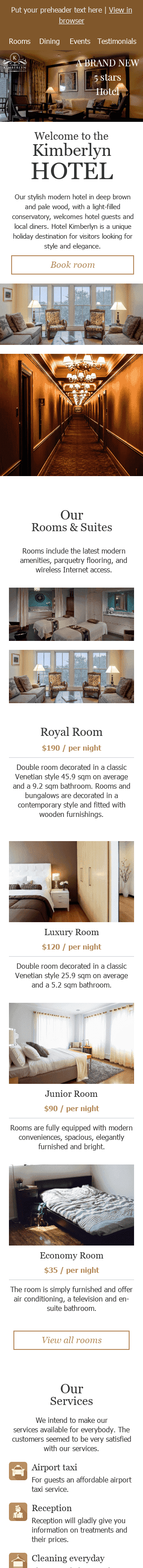 Промо шаблон письма "5 звезд" для индустрии "Отели и Гостиницы" мобильный вид