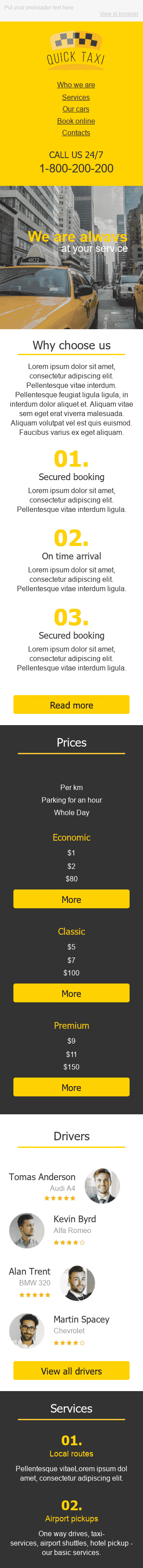 Промо шаблон письма "Быстрое обслуживание" для индустрии "Транспорт и Авто" мобильный вид