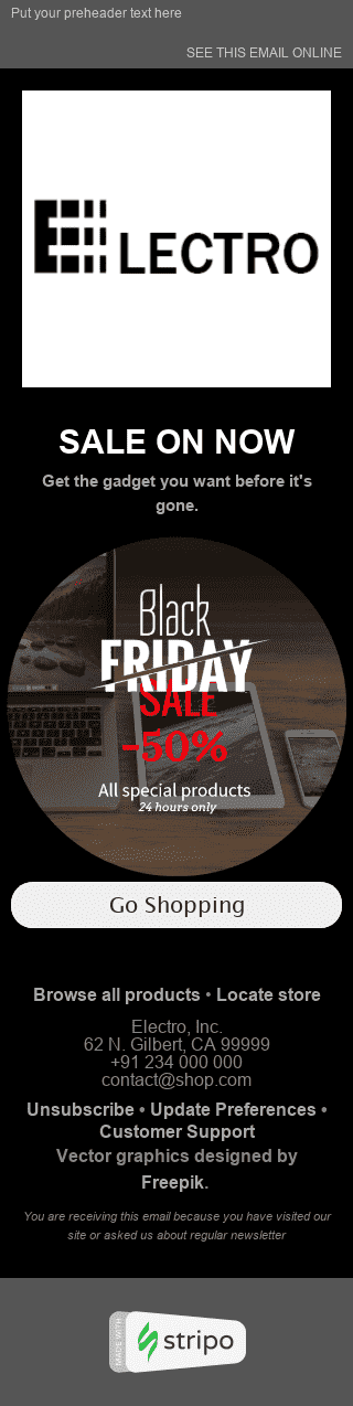 Шаблон письма к празднику Черная Пятница "Мечты сбываются" для индустрии "Гаджеты" мобильный вид