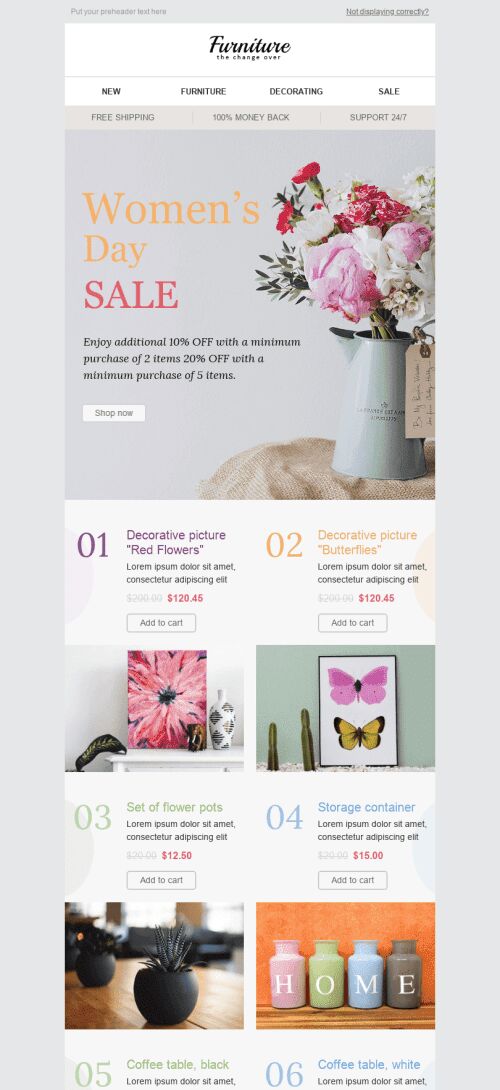 Women's Day Email Template "Bright Spring" for Furniture, Interior & DIY industry mobile view