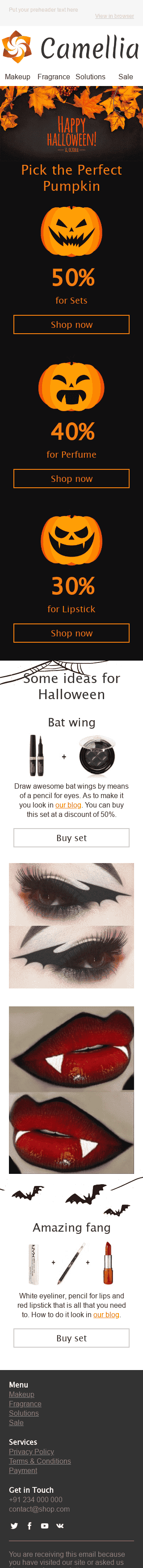 Halloween Email Template "Awful Pretty Make-up" for Beauty & Personal Care industry mobile view