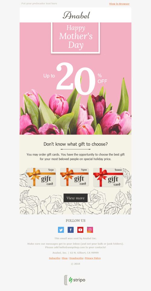 Mother’s Day Email Template "Red Flowers" for Fashion industry mobile view