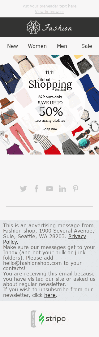 Шаблон письма к празднику Всемирный День Шопинга "Так много одежды" для индустрии "Мода" мобильный вид