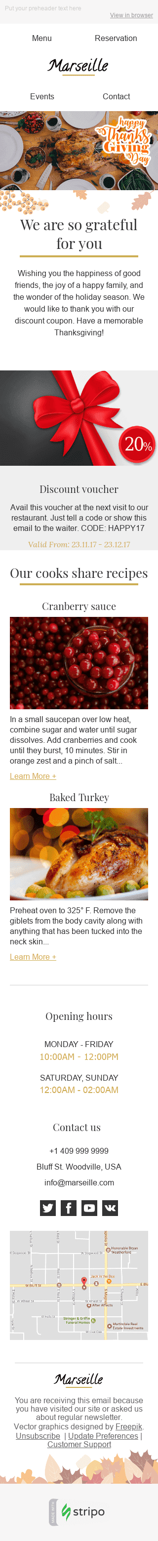 Шаблон письма к празднику День Благодарения "Любимые рецепты" для индустрии "Рестораны" мобильный вид