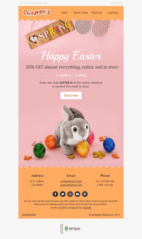 Modello Email Pasqua "Simpatico coniglietto" per il settore industriale di Prodotti per bambini Visualizzazione mobile