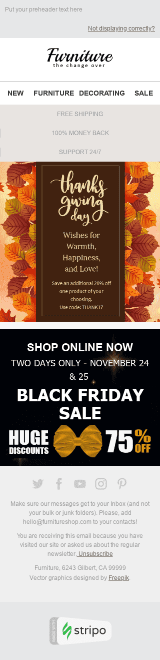 Thanksgiving Day E-Mail-Vorlage "Die Pracht des Herbstes" für Möbel, Innenausstattung & DIY-Branche Ansicht auf Mobilgeräten