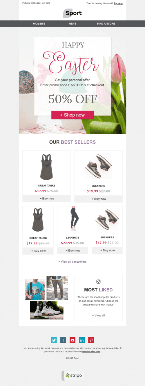 Modelo de E-mail de «Dia Vibrante» de Páscoa para a indústria de Esportes Visualização de desktop