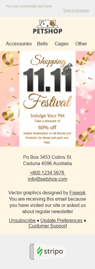 Шаблон письма к празднику Всемирный День Шопинга "Счастливые животные" для индустрии "Животные" мобильный вид