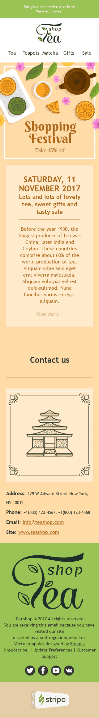 Шаблон письма к празднику Всемирный День Шопинга "Вкусные скидки" для индустрии "Напитки и Кофе" мобильный вид