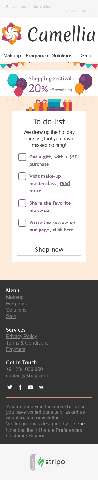 Шаблон письма к празднику Всемирный День Шопинга "Праздничный список дел" для индустрии "Косметика" мобильный вид