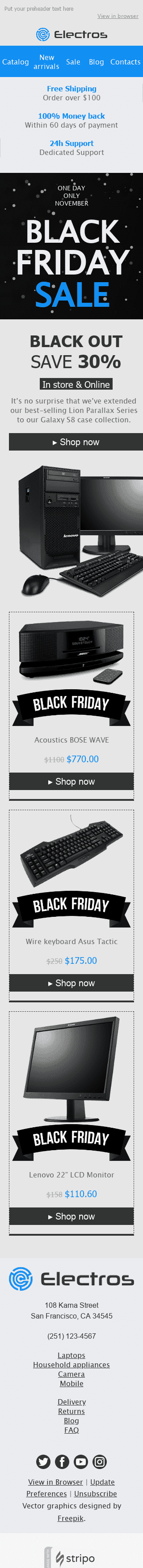 Modèle de courrier électronique Black Friday "Folie des prix" pour le secteur Gadgets Affichage mobile