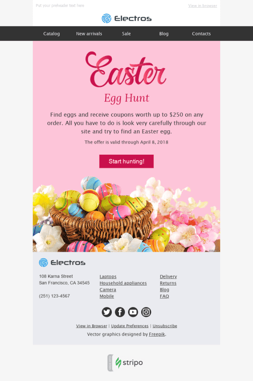 Modello Email Pasqua "Caccia agli sconti" per il settore industriale di Gadget Visualizzazione mobile