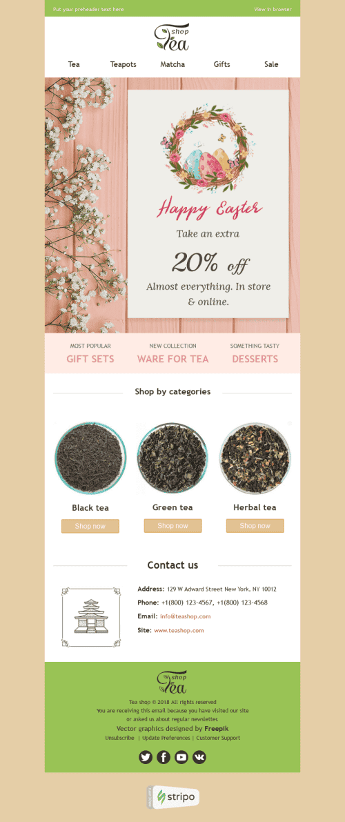 Easter Email Template "Pleasant Weekend" for Beverages industrydesktop view