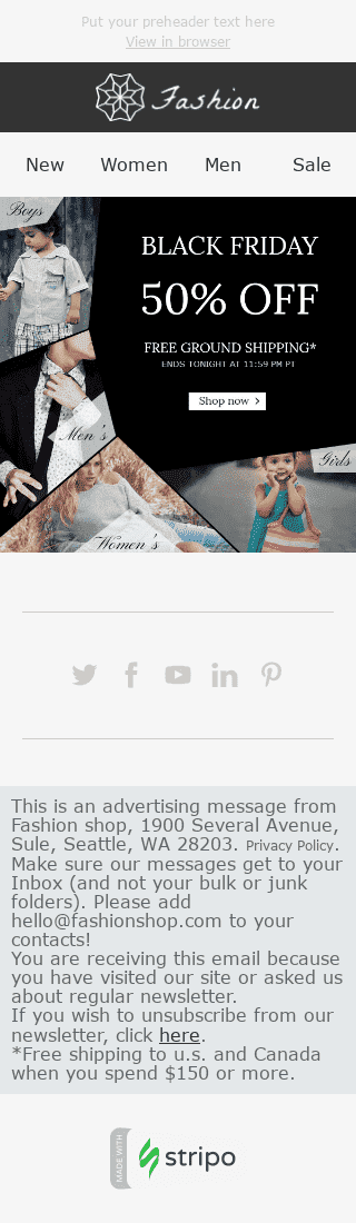 Modello Email Black Friday "Famiglia alla moda" per il settore industriale di Moda Visualizzazione mobile