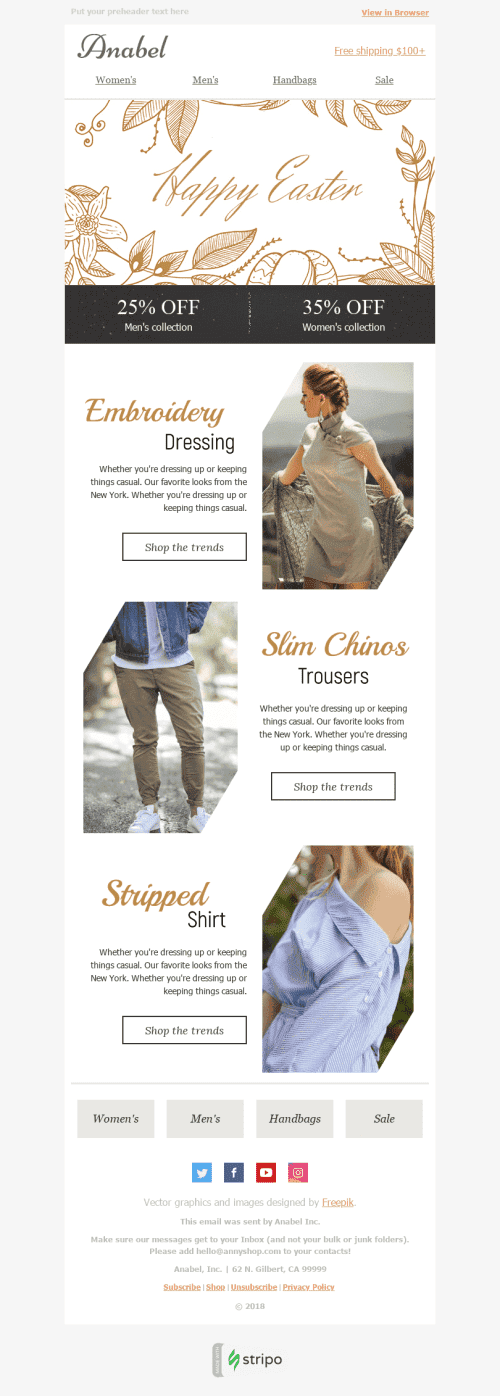 Modello Email Pasqua "Collezione oro" per il settore industriale di Moda Visualizzazione mobile