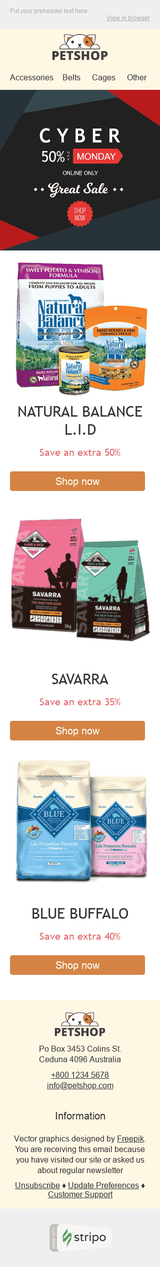 Шаблон листа до дня Кібер Понеділка "Найсмачніший набір" для індустрії "Тварини" мобільний вигляд