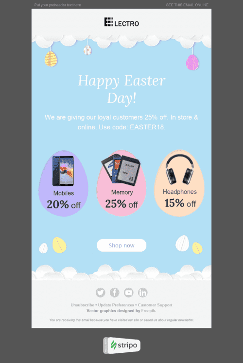 Modello Email Pasqua "Nuvole soffici" per il settore industriale di Gadget Visualizzazione mobile