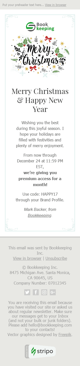 Modello Email Natale "Sincere congratulazioni" per il settore industriale di Finanza Visualizzazione mobile