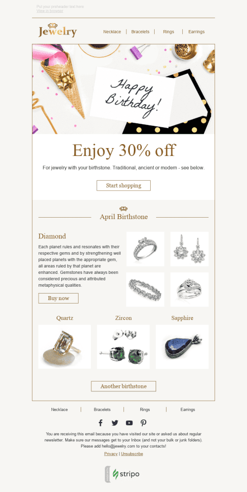 Шаблон листа до свята День Народження "Талісман" для індустрії "Ювелірні вироби та Прикраси" мобільний вигляд