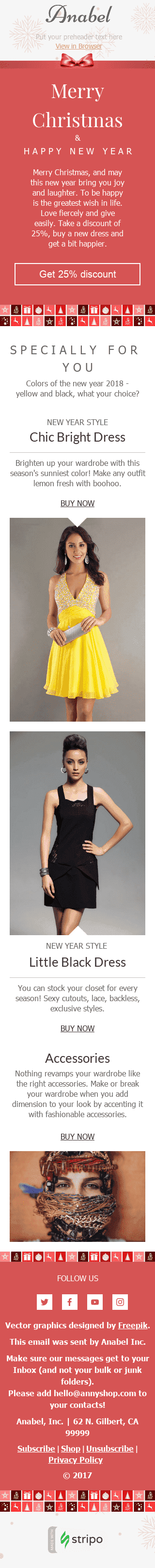 Modello Email Natale "Abiti da cocktail" per il settore industriale di Moda Visualizzazione mobile