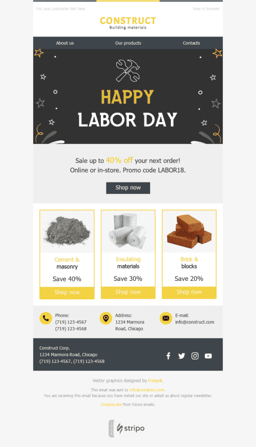 Labor Day Email Template "Nice Present" for Construction industry mobile view
