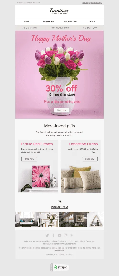 Mother’s Day Email Template "Favourite Gifts" for Furniture, Interior & DIY industry