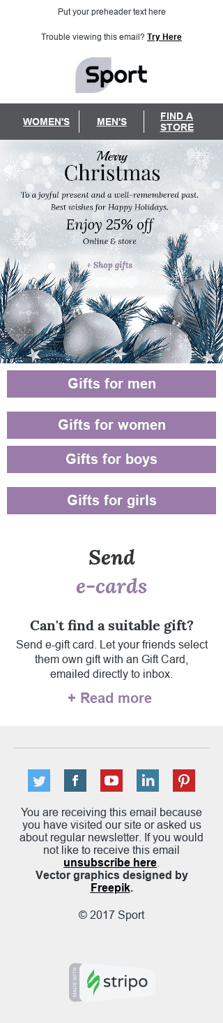 Modello Email Natale "Tempo incantato" per il settore industriale di Sport Visualizzazione mobile