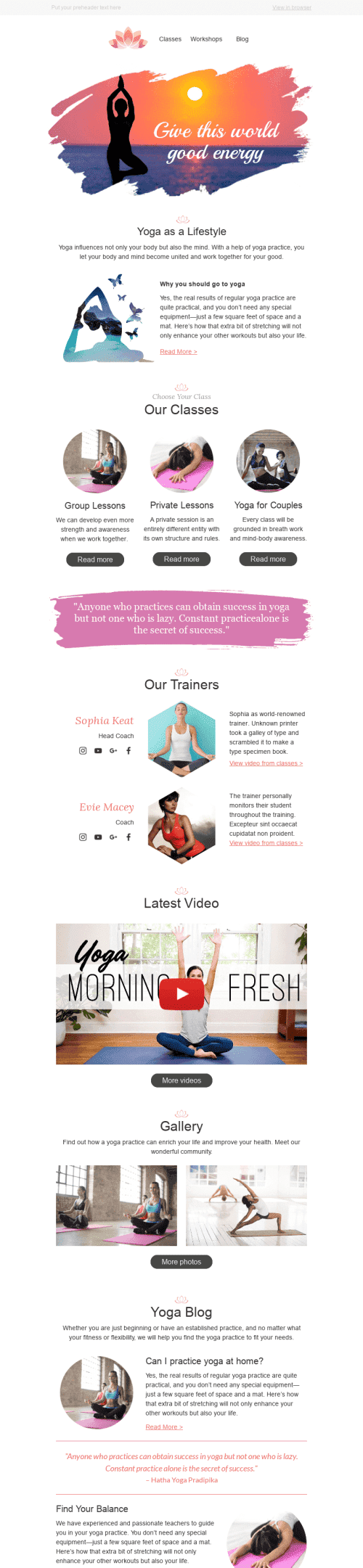 Промо шаблон листа "Хороша енергія" для індустрії "Спорт" мобільний вигляд