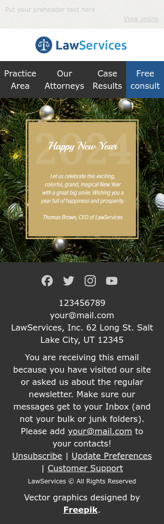 Modello Email Capodanno "Evento interessante" per il settore industriale di Servizi legali Visualizzazione mobile