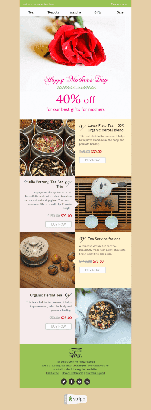 Шаблон листа до свята День Матері "Найкращі побажання" для індустрії "Напої та Кава" десктопний вигляд