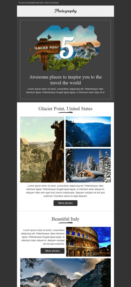E-Mail-Bericht E-Mail-Vorlage "Schöne Welt" für Fotografie-Branche Ansicht auf Mobilgeräten