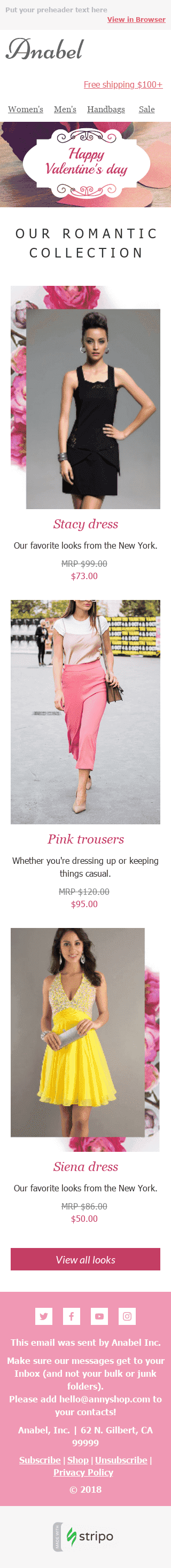 Modèle de courrier électronique Saint Valentin "Rêve rose" pour le secteur Mode Affichage mobile