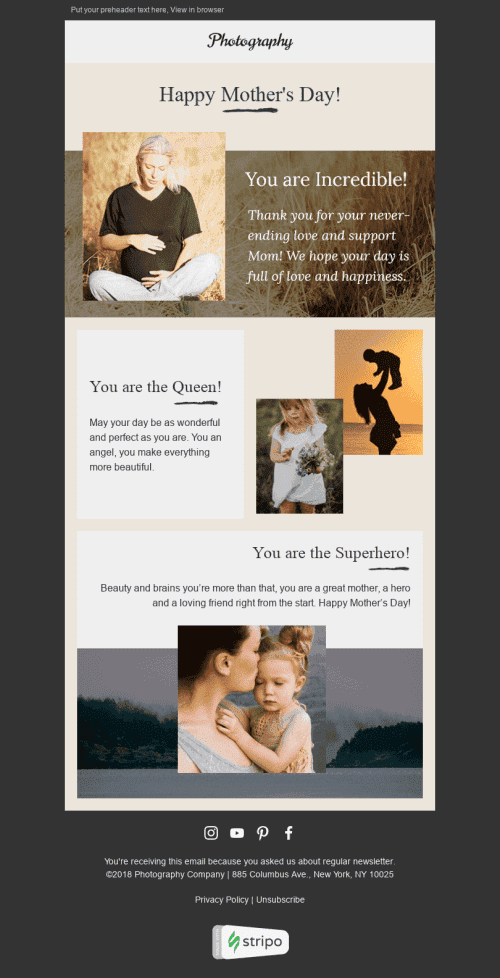 Mother’s Day Email Template "Happiness" for Photography industrydesktop view