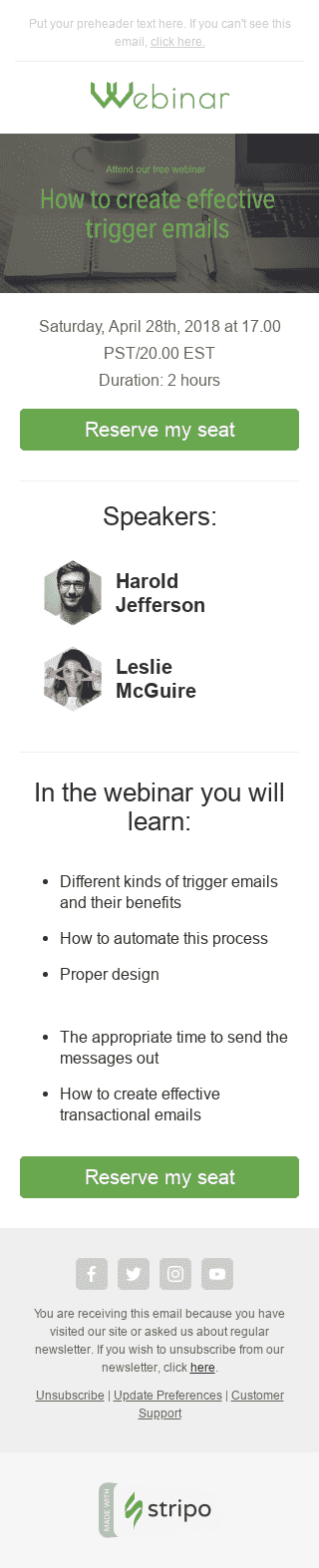 Einladung E-Mail-Vorlage "Gute Leistung" für Online-Seminare-Branche Ansicht auf Mobilgeräten