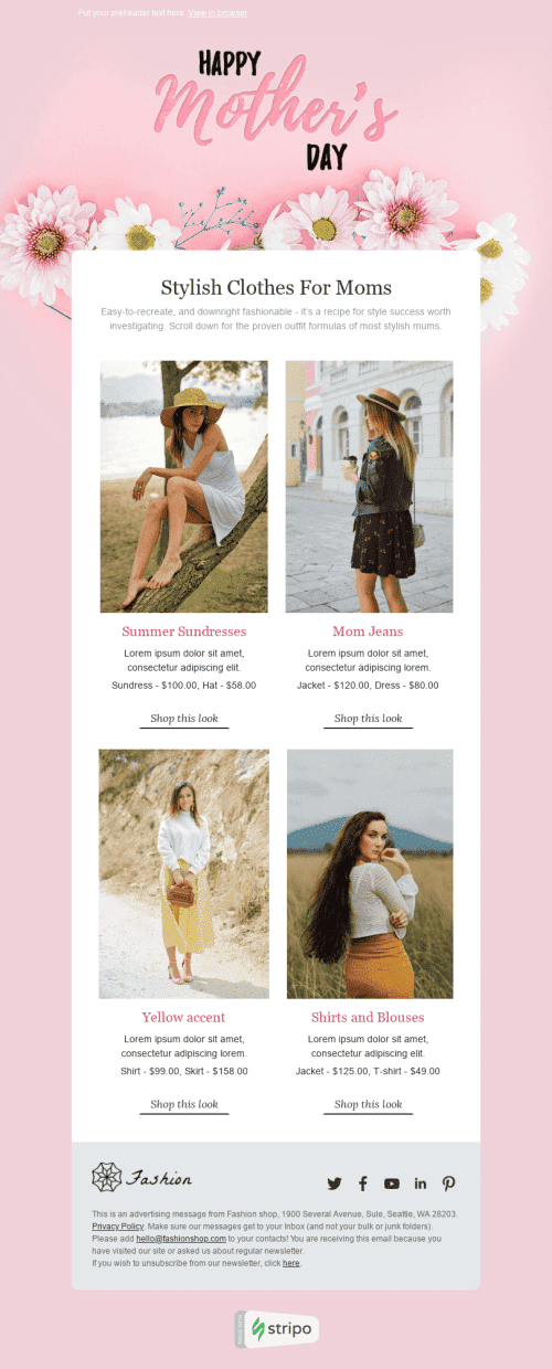 Mother’s Day Email Template "Always Stylish" for Fashion industrydesktop view