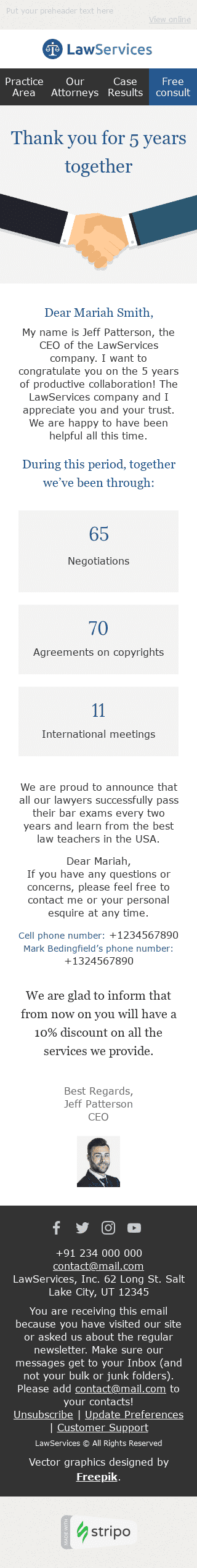 Modèle de courrier électronique Remerciement "Collaboration productive" pour le secteur Services juridiques Affichage mobile